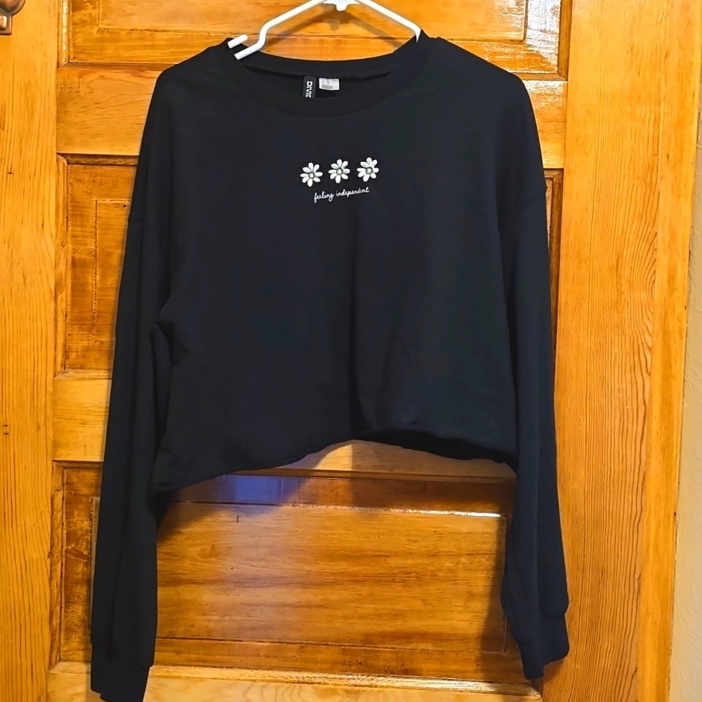 Divided H&M Black Long Sleeve Crop Top XL - Picture 1 of 4